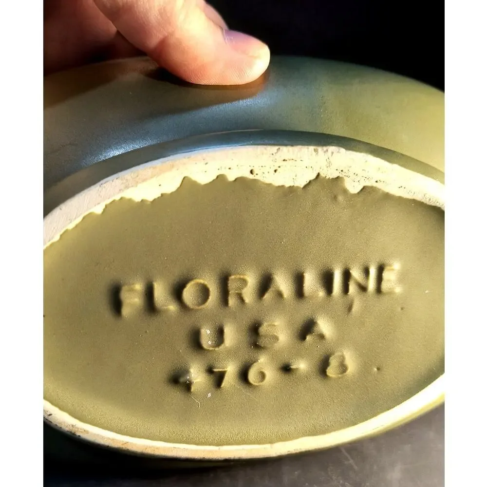 156.  McCoy Floraline Olive Green Oval Bowl